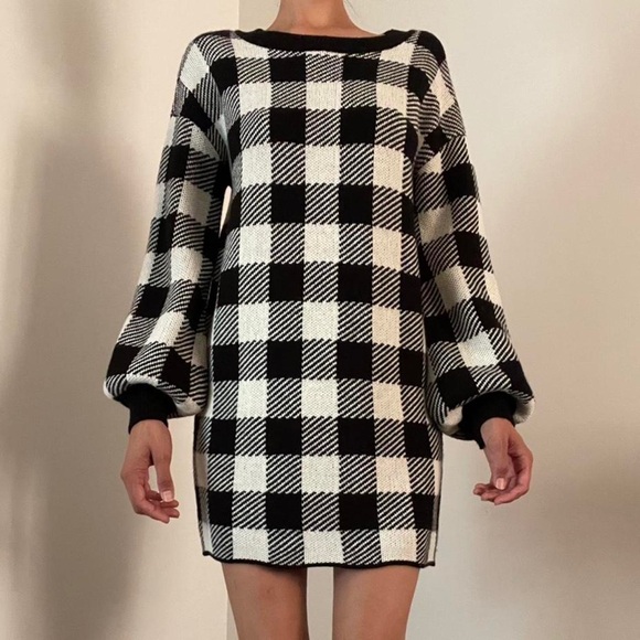 LPA Dresses & Skirts - LPA Floyd Buffalo Check Sweater Dress Size Small